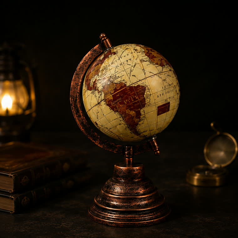 The Vintage Antique Globe on a bronze finish stand